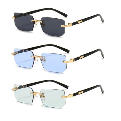 Rimless Rectangle Sunglasses – Fashion Small Square Shades for Men & Women, Summer Travel Sun Glasses