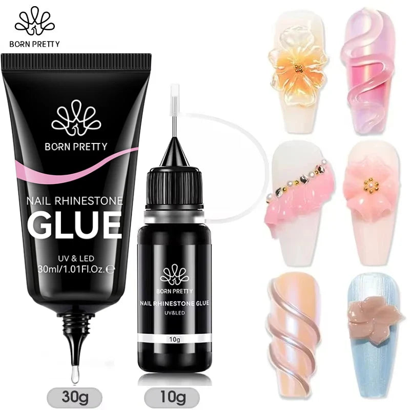 BORN PRETTY 30ML Nail Rhinestone & Gem Glue Gel – 3D Sculpting Adhesive for Nail Art, Flower Carving & DIY Decoration