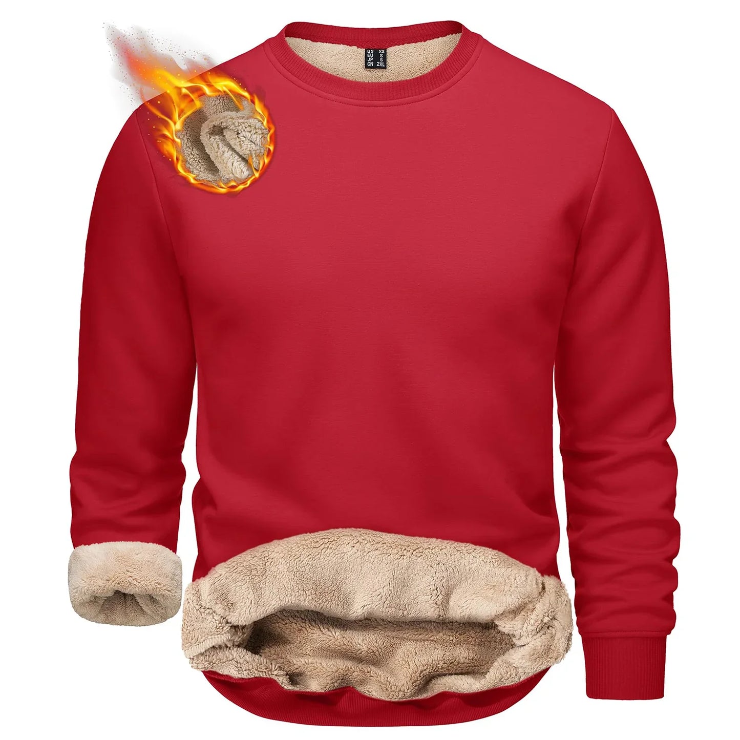 TACVASEN Men’s Winter Fleece Sweatshirt – Thicken Sherpa-Lined Crewneck Pullover, Warm Heavy Winter Top, No Hood