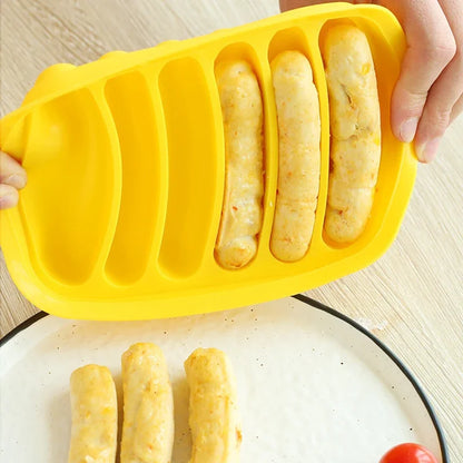 6-Grid Silicone Sausage Maker Mold with Lid – DIY Ham & Hot Dog Shaping Tool for Kitchen Baking & Food Preparation