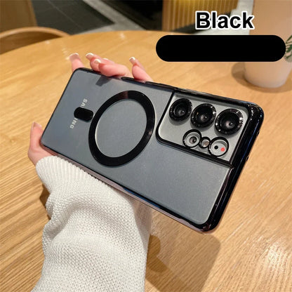 MagSafe Magnetic Plated Phone Case - 4K Glass Full Camera Protection Cover for Samsung Galaxy S24 Ultra S23 FE S22 Plus S21 Series