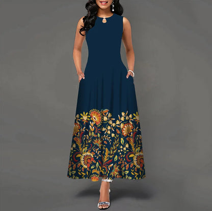 Women’s Loose Floral Vintage Maxi Dress – Ruffled Hole Summer Camis Big Size Elegant Party Dress