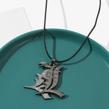 Death Note L Logo Pendant Necklace - Black Rope Leather Gothic Choker for Men and Women