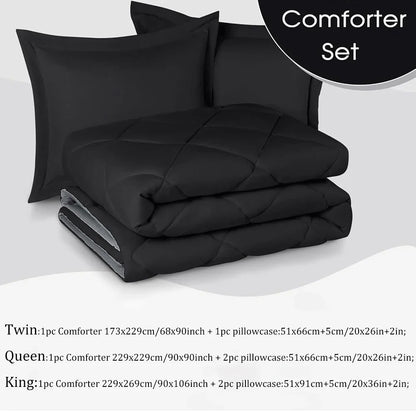 Reversible Queen/King Comforter Set – All-Season Bedding with Ultra-Soft Comforter & Pillow Shams, Red & Black
