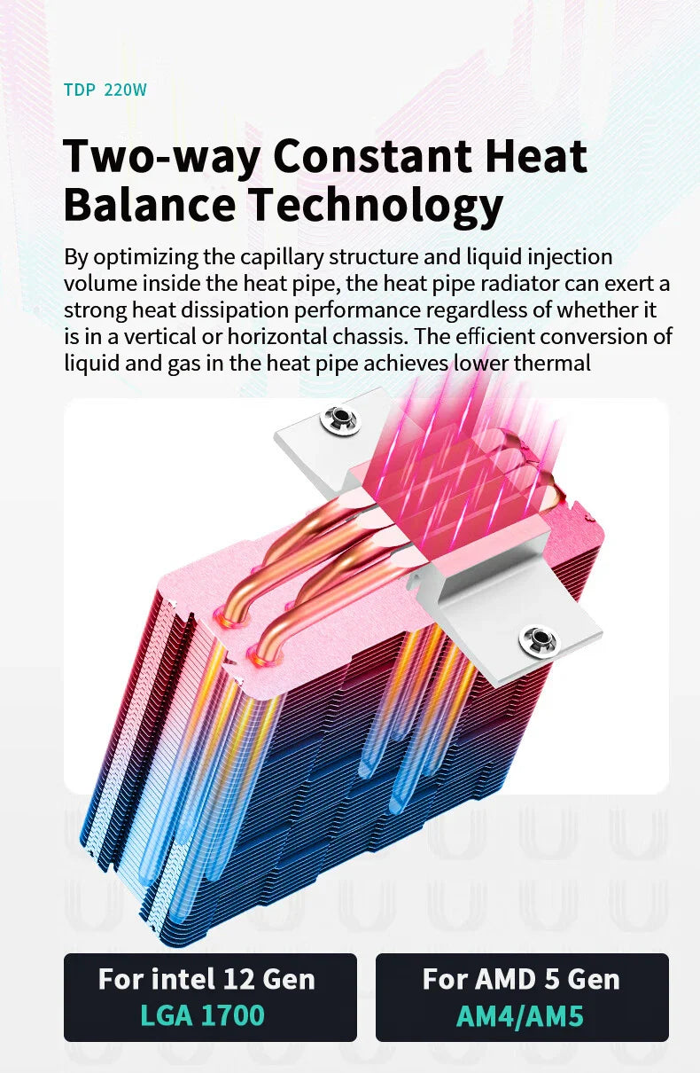 DEEPCOOL AG400 CPU Air Cooler — 4 Heat Pipe ARGB PWM Radiator, 220W TDP for Intel LGA1700/1200/115X/1151/1155 & AMD AM4/AM5