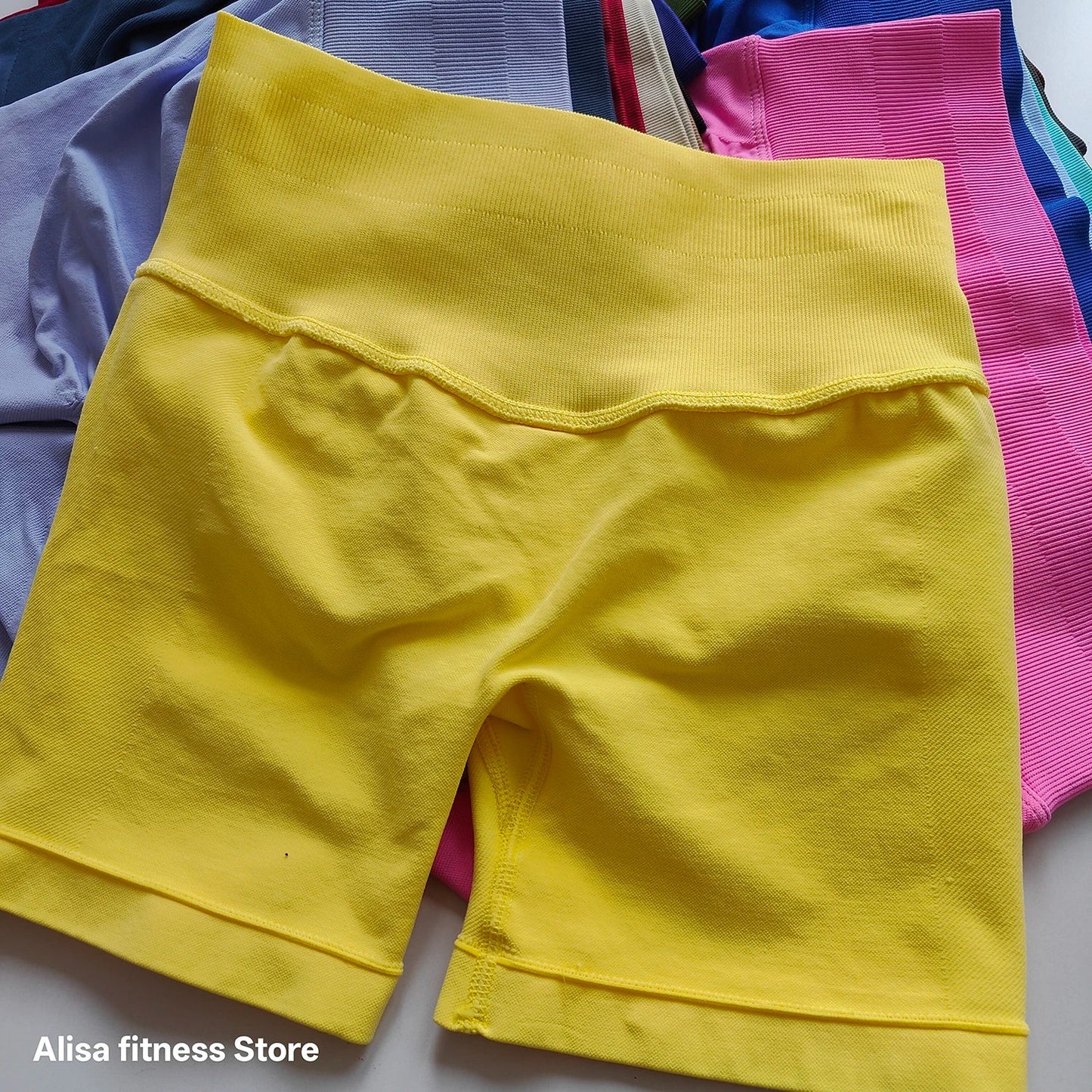Summer High Waisted Yoga Shorts - Seamless Tummy Control Fitness Running Shorts with Solid Color Stretch Leggings Style