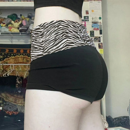 Y2K Zebra Print Mini Shorts - Low Waist Stretch Harajuku Casual Summer Bottoms