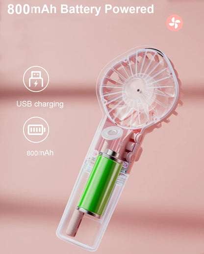 Portable Mini Humidifier Fan – USB Rechargeable Handheld Mist Fan with Water Spray, Personal Cooling Fan