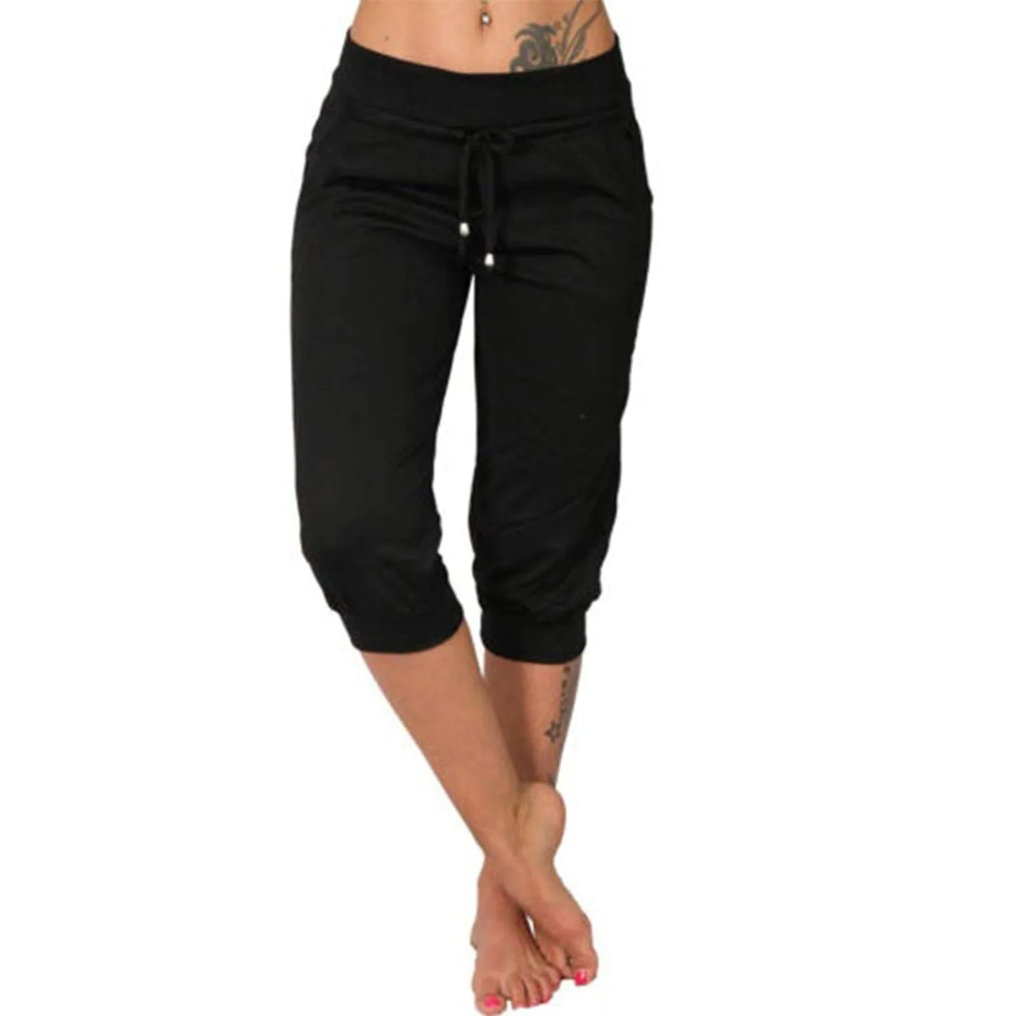 Women’s Cotton Linen Jogger Capris - Solid Color Summer Casual Pants with Double Pockets for Beach & Vacation Wear