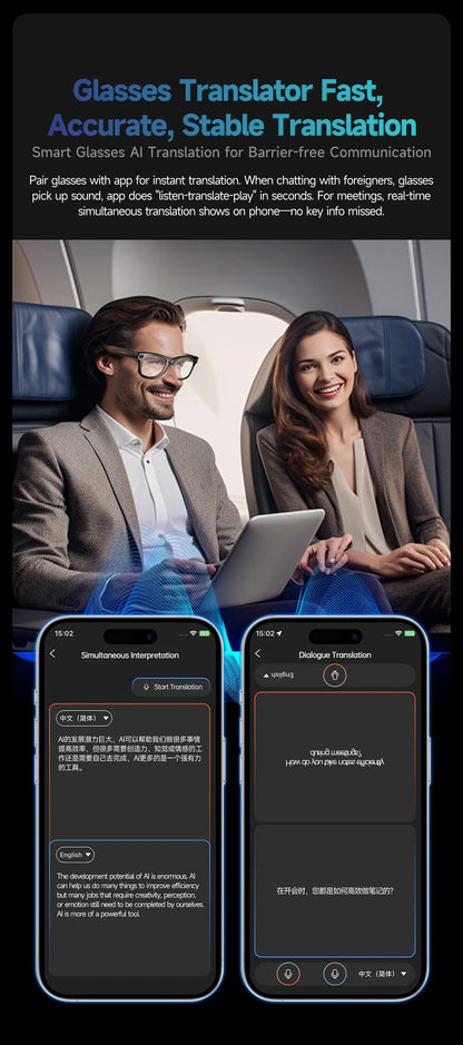 LIGE AI Smart Glasses — 8MP Camera, Video Recording, 100+ Languages Translation, Bluetooth Call & Music for Men & Women