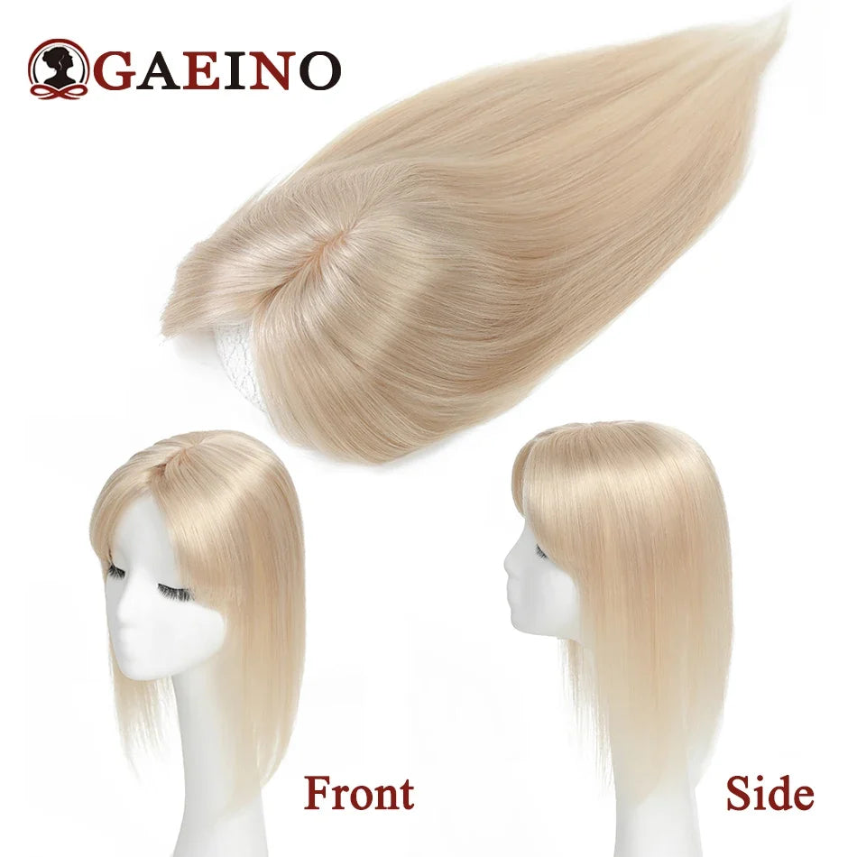 Straight Human Hair Topper With Bangs - Silk Base Clip In Real Hair Extension For Women Chocolate Brown Light Brown