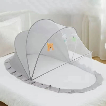 Portable Baby Mosquito Net Bed - Foldable Infant Crib with Cotton Pillow & Travel Bedding