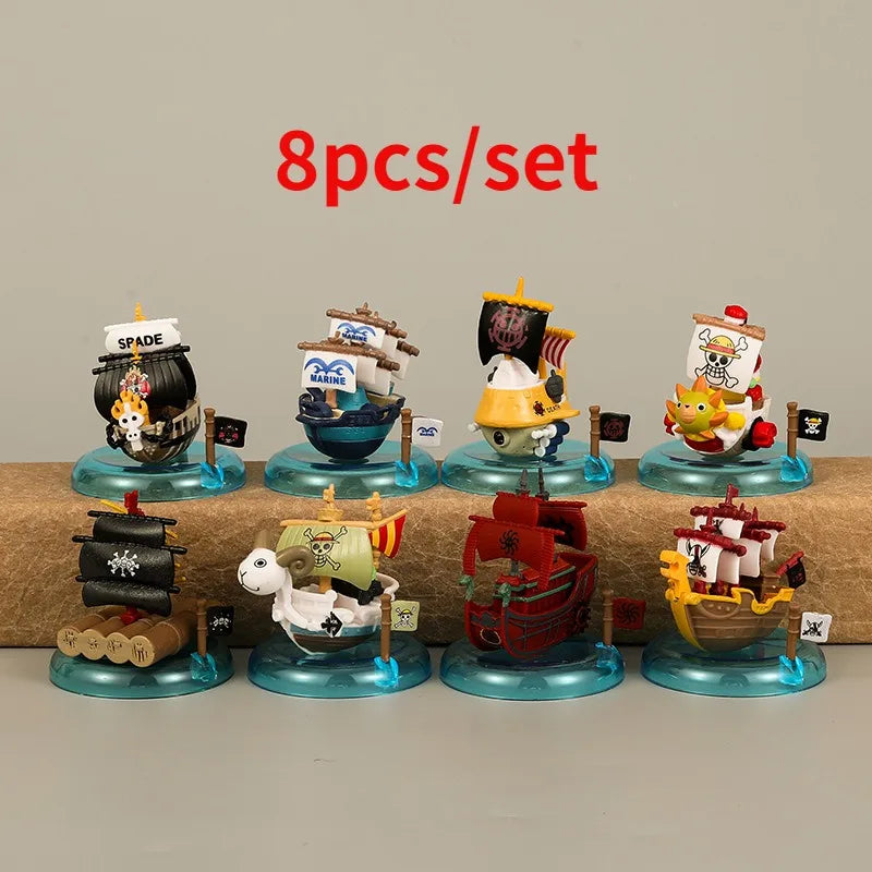 One Piece Anime Mini Figures Set - 8PCS Luffy Zoro Sanji Pirate Ship PVC Action Figures Collectible Toys Gift