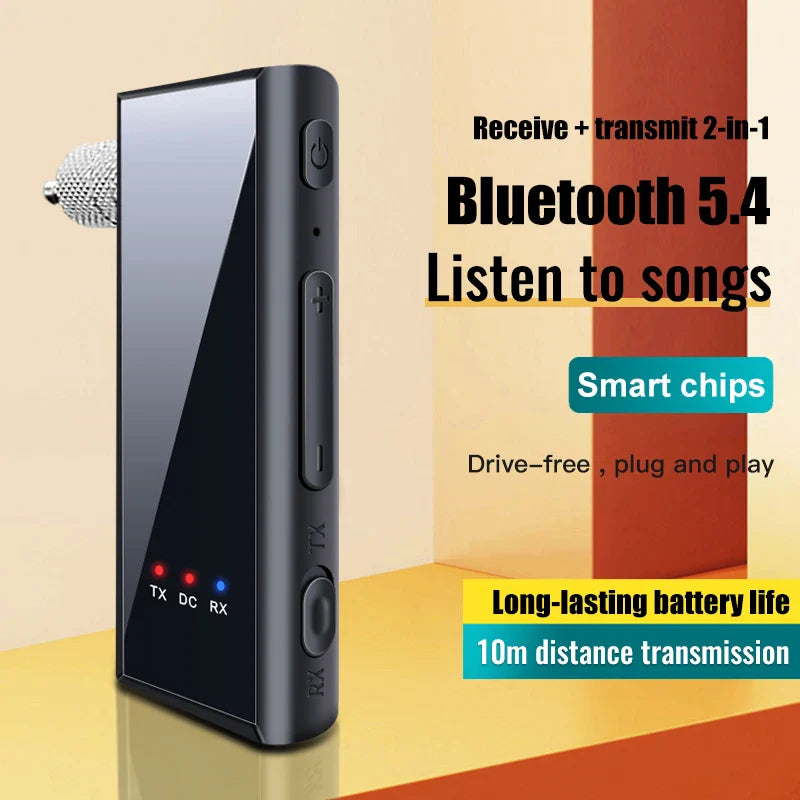 Bluetooth 5.4 Audio Transmitter Receiver – 3.5mm AUX Wireless Adapter with Mic & TF Card Support for Car, TV & PC