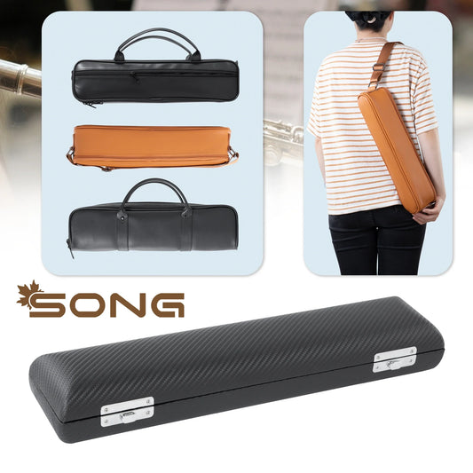 Portable Flute Bag Case - Lightweight Leather Backpack & Zipper Carrying Satchel for 16/17 Hole Flutes