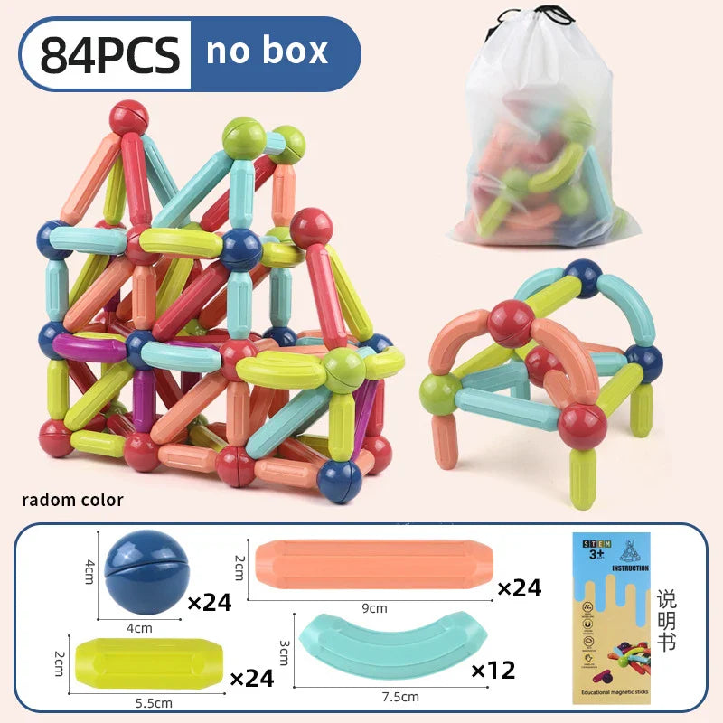 Magnetic Building Blocks Set – Montessori Educational Stick & Rod Constructor Toys for Kids Boys & Girls