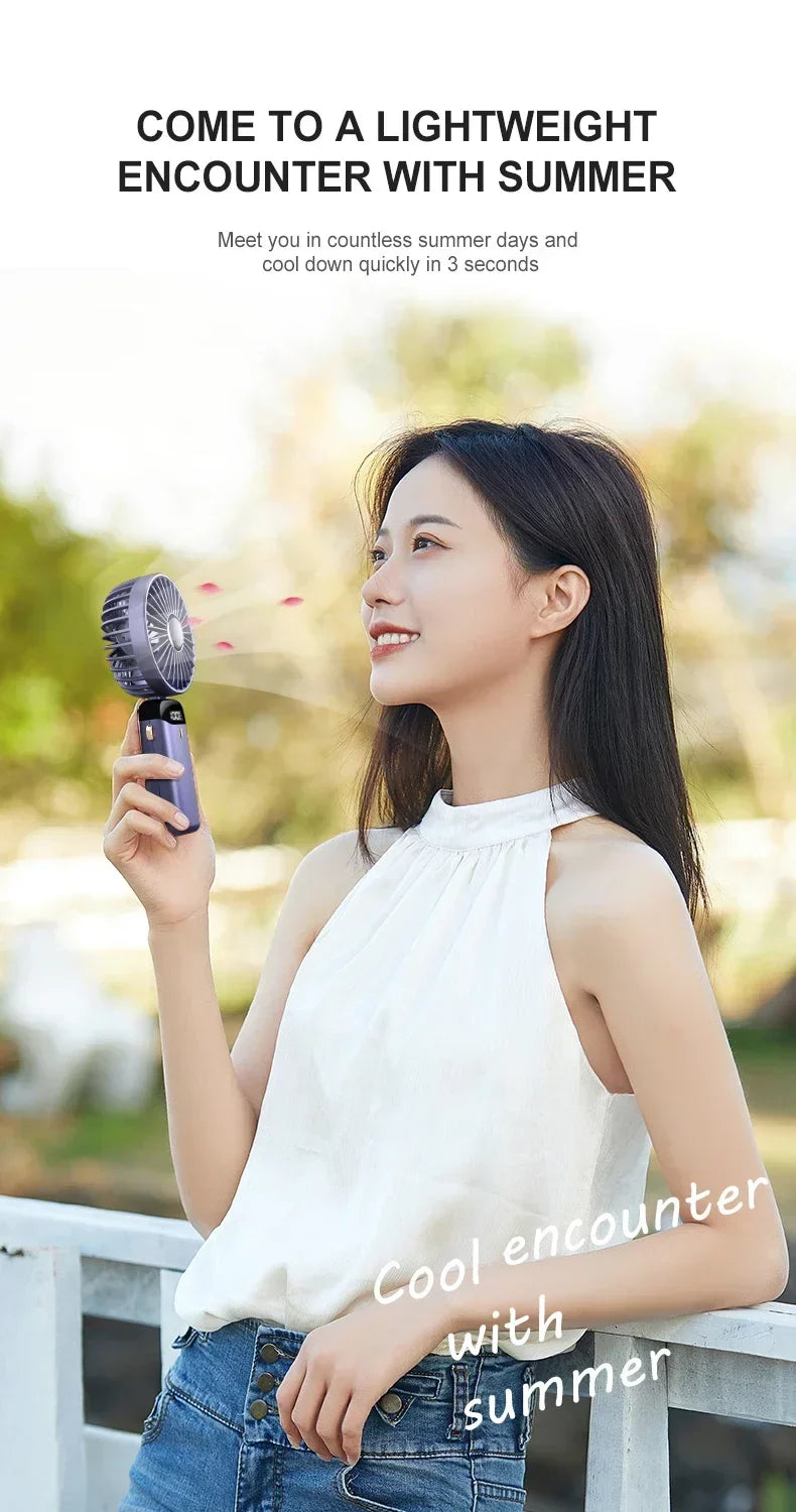 Digital Display USB Handheld Mini Fan – Portable Foldable Silent Fan for Office, Students, Desktop with Multi-Speed Adjustment