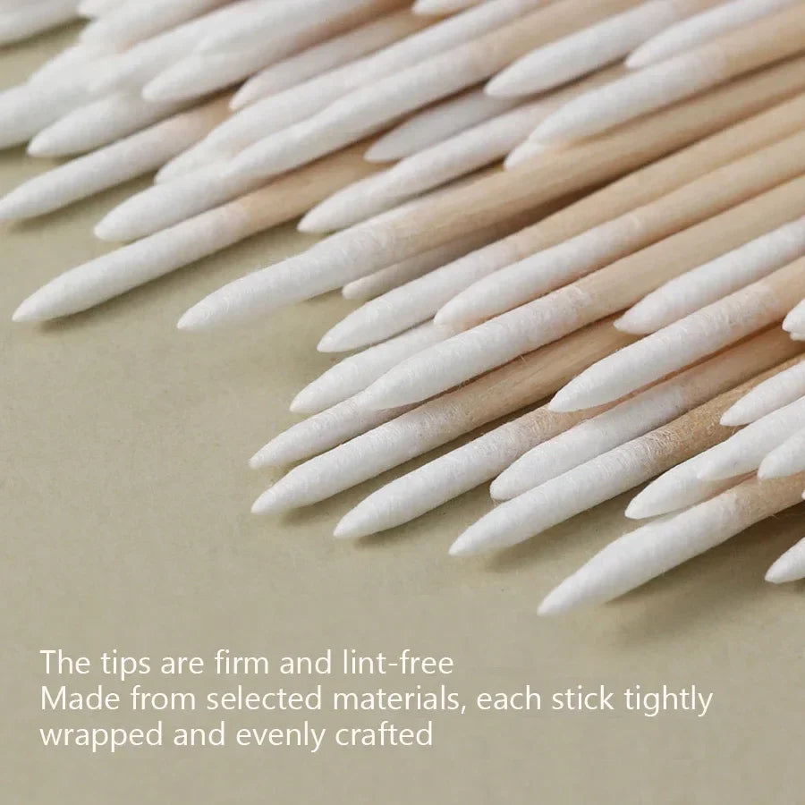 100Pcs Double-Ended Cotton Swabs - Fine Point Beauty Tools for Nail Art, Makeup & Eyeliner Correction
