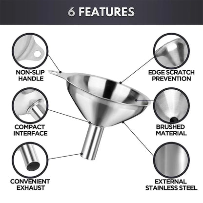 Stainless Steel Kitchen Funnel Set - Food-Grade Metal Funnels for Bottles, Spices & Oils