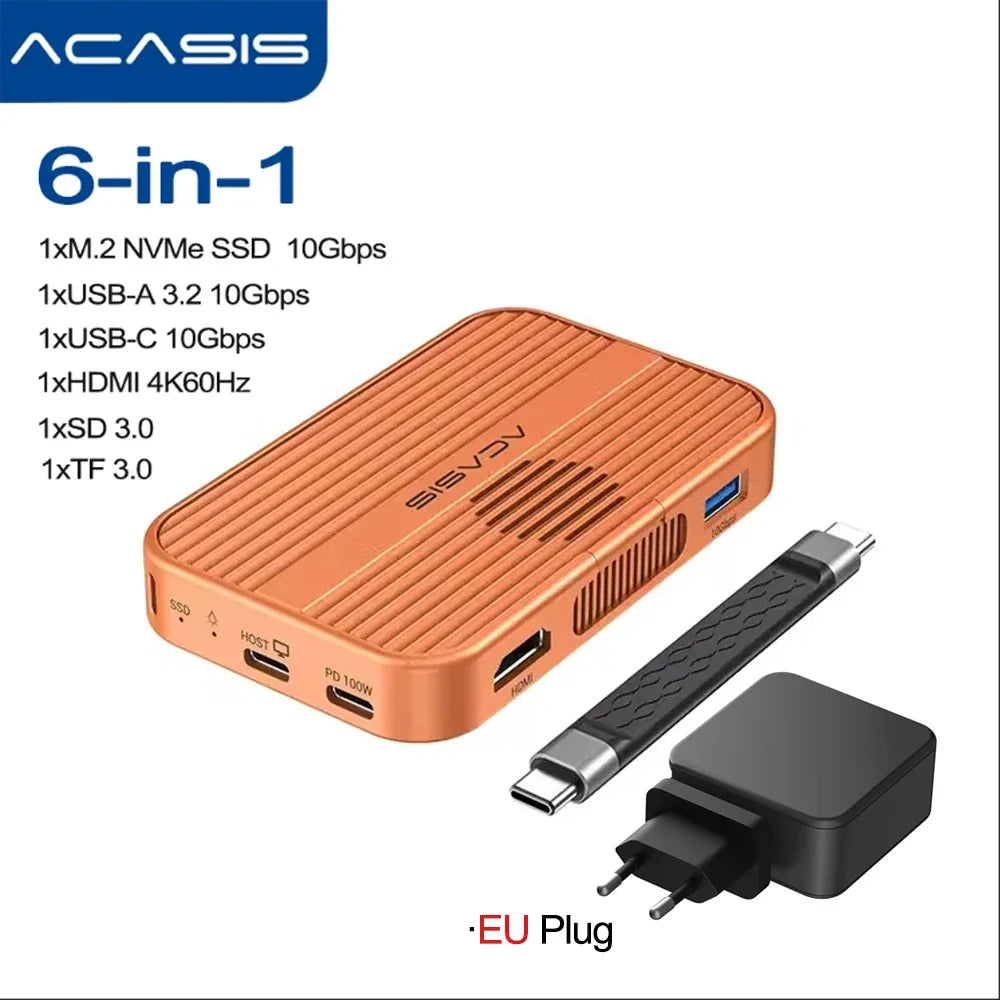 Acasis Magnetic M.2 NVMe SSD Enclosure - 10Gbps USB-C Docking Station with HDMI 4K60Hz, SD/TF & PD 100W Support