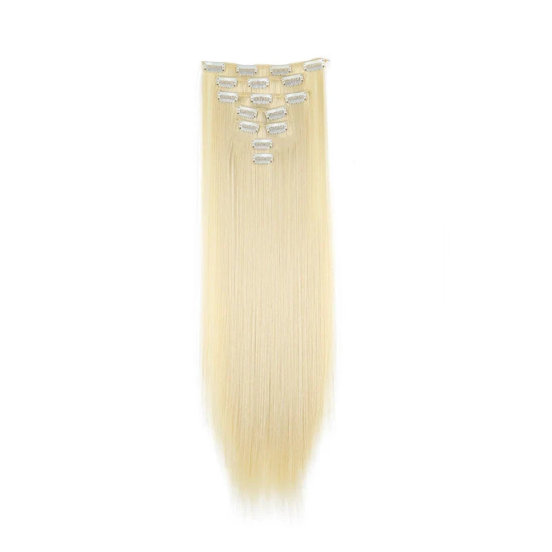 WIGSIN 24 Inch Synthetic Hair Extensions - 7PCS Long Straight Clip-In Hairpieces for Women in Black and Blonde Styles