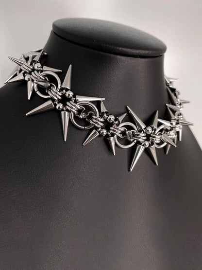 Punk Grunge Rivet Chain Earrings & Geometric Necklace – Handmade Goth Hip Hop Jewelry
