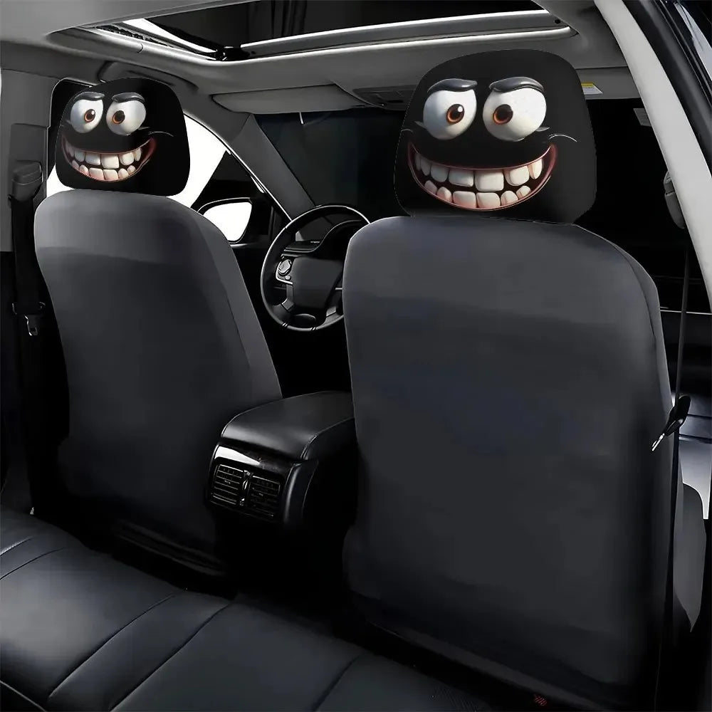 2PCS Smiley Face Car Pillowcases — Soft, Comfortable Decorative Cushion Covers for Auto Seat Headrests, Washable Polyester