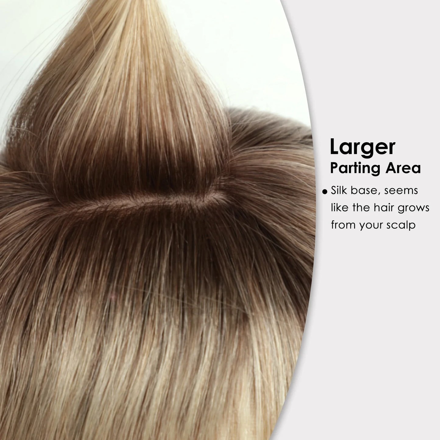 Brown Blonde Ombre Human Hair Toppers for Women – 10/12/14 Inches with Silk Base, Clips, and Bangs
