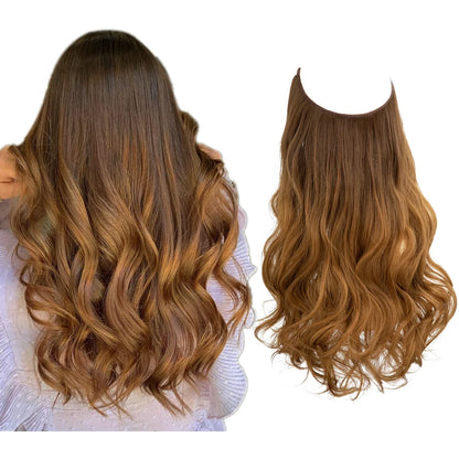 Synthetic Ombre Hair Extension - One Piece Invisible Wire Long Wavy Clipless False Hairpiece Black Blonde Pink