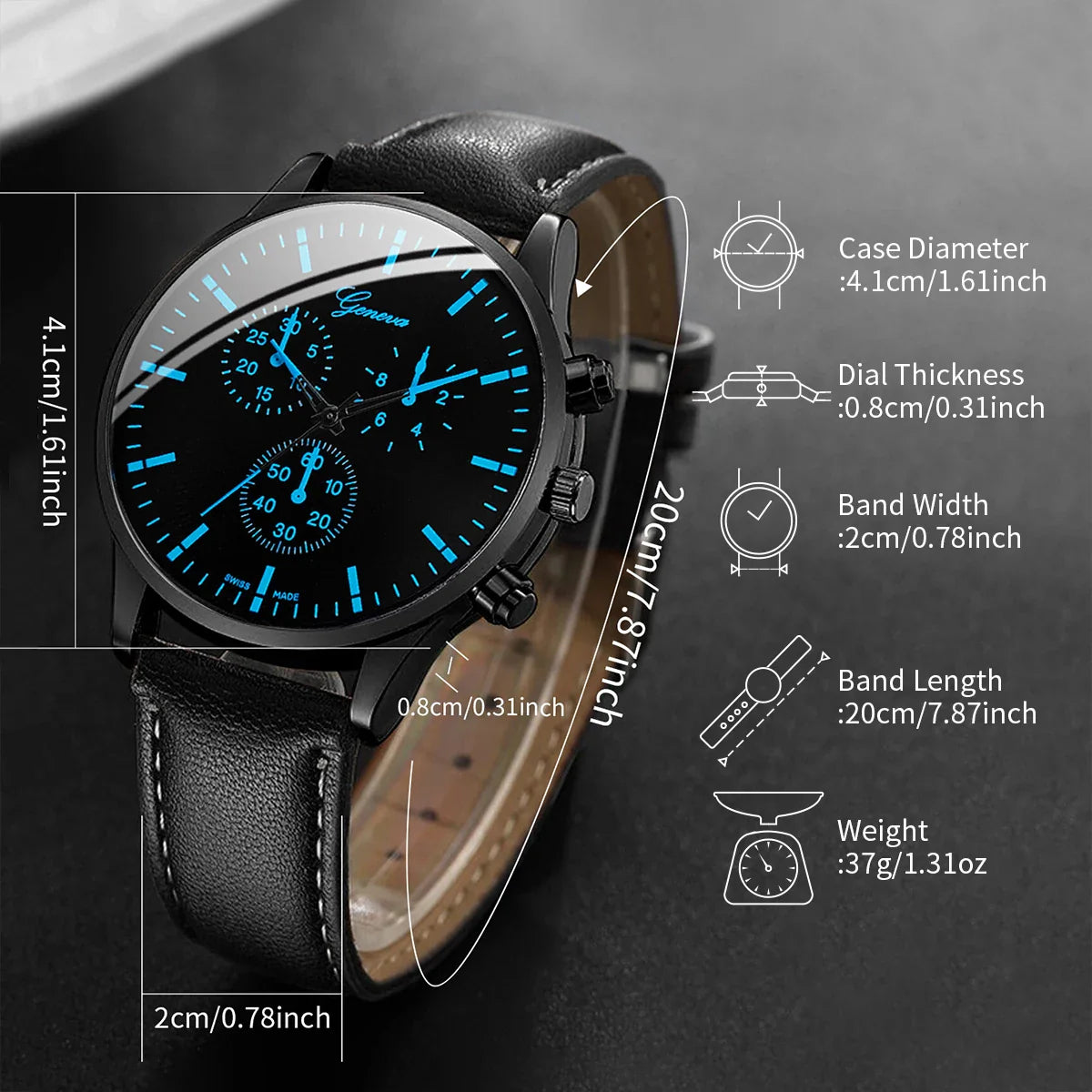 Men’s 3PCS Watch Set – Quartz Analog Business Watch with Leather Band, Necklace & Bracelet Gift Set