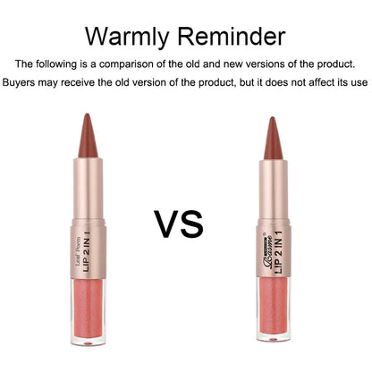 2-in-1 Tapered Lip Liner Pen - Waterproof Nude Brown Lip Contour & Matte Gloss Makeup