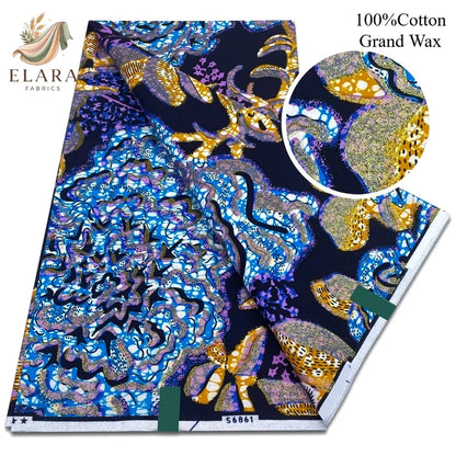 Grand Super African Wax Fabric - 100% Cotton Nigerian Glitter Glam Gold Ankara Print for Sewing