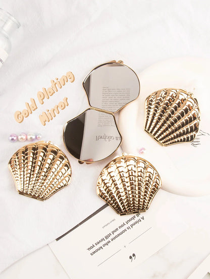Golden Shell Double-Sided Makeup Mirror - Portable Elegant Beauty Mirror Gift for Girlfriend, Mom, Wife & Sister