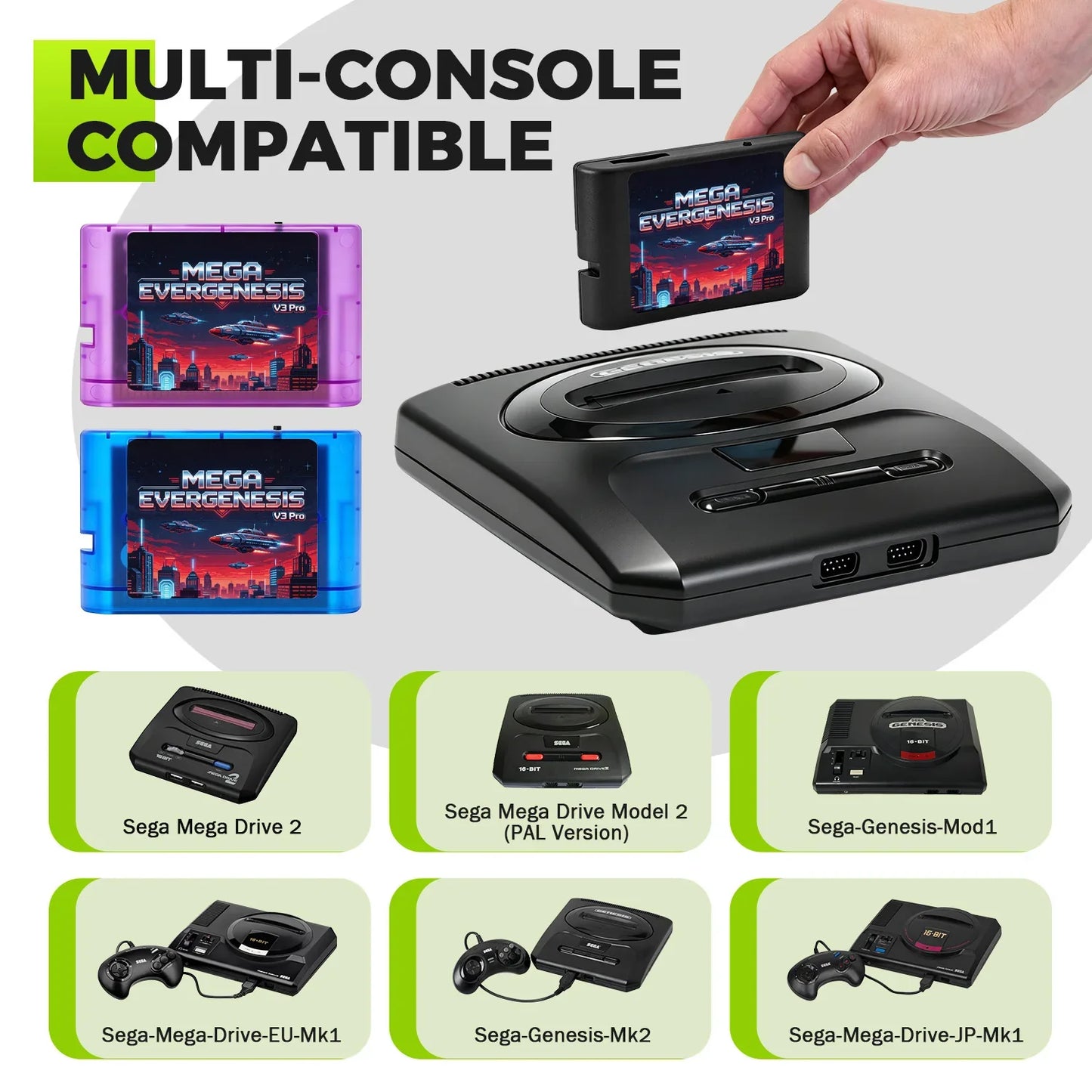 Mega EverDrive V3 Pro Game Cartridge - 3000-in-1 Flash Card for Sega Genesis Mega Drive with 4GB TF Card