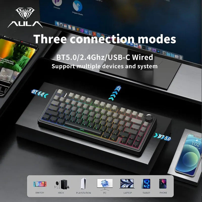 AULA F75 Gaming Mechanical Keyboard - 75% RGB Gasket Mount Hot-Swappable Keyboard with PBT Keycaps