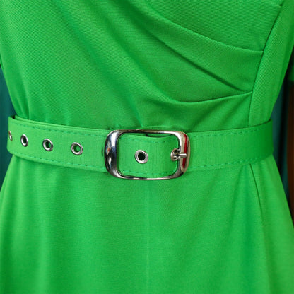 Women's Elegant V-Neck Party Dress - Pleated Mid-Calf Belted Dinner Dress