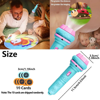 Kids Projector Flashlight Toy - 10 Cards 80 Cartoon Patterns Educational Bedtime Gift for Toddlers