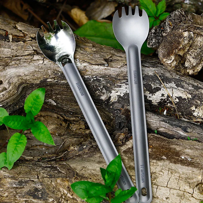 Titanium Long Handle Spork - Ultralight Portable Camping Cutlery for Hiking, Backpacking & Outdoor Dining