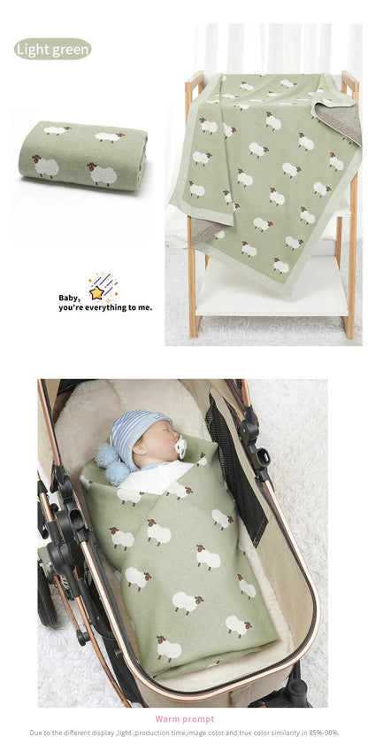 Baby Cotton Knitted Blanket 90x70cm – Newborn Swaddle Wrap for Boys & Girls, Stroller & Nursery Cuddle Quilt