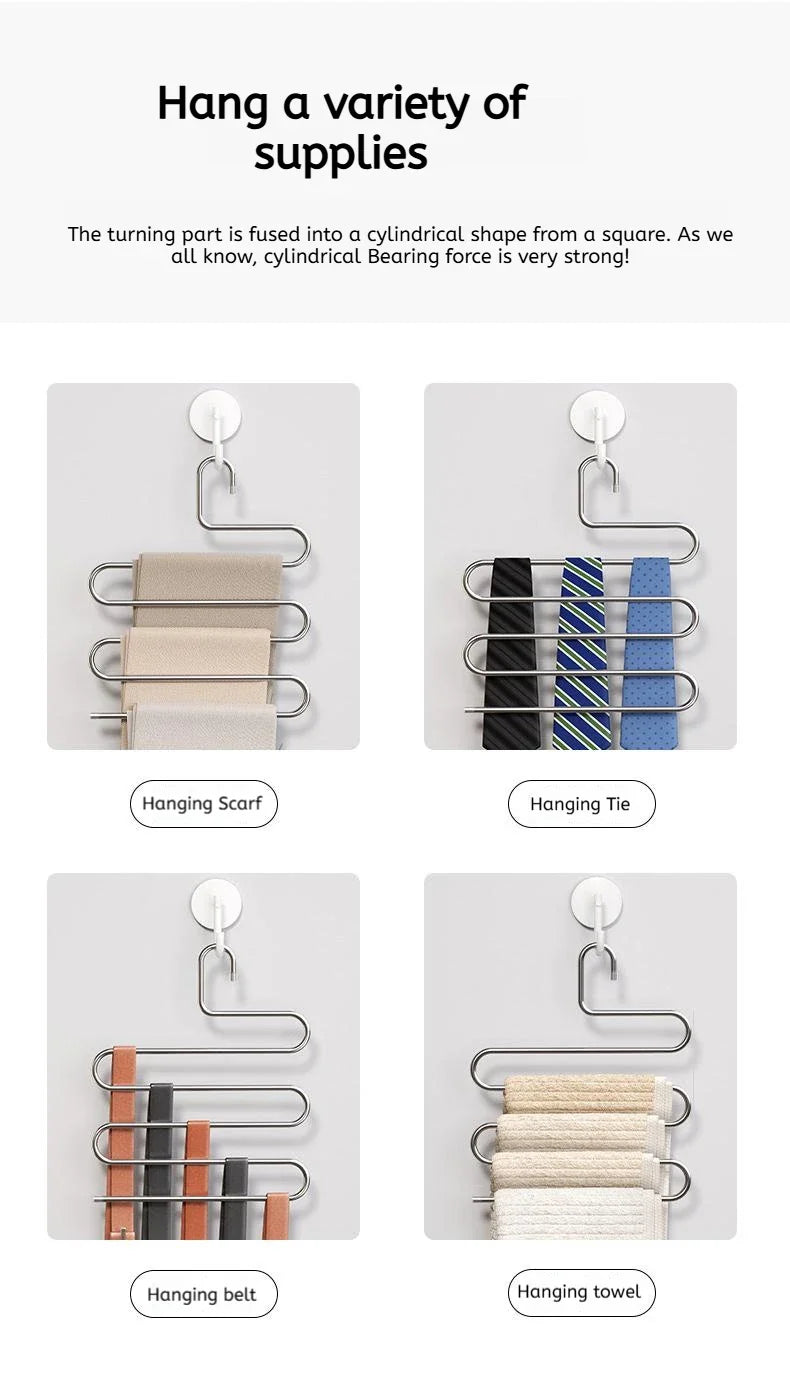 5 Layers Multifunctional Non-Slip Clothes Hanger Rack | Space-Saving Pants & Clothing Storage Organizer