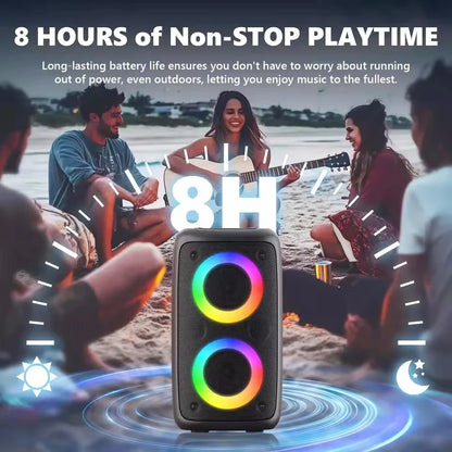 Wireless Karaoke Bluetooth Speaker - Portable Subwoofer with Microphone, FM Radio, LED Lights & TWS