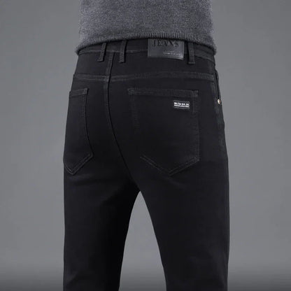 Men’s Spring Autumn Slim Black Jeans — Elastic Straight Korean Vintage Denim Pants for Business & Casual Wear