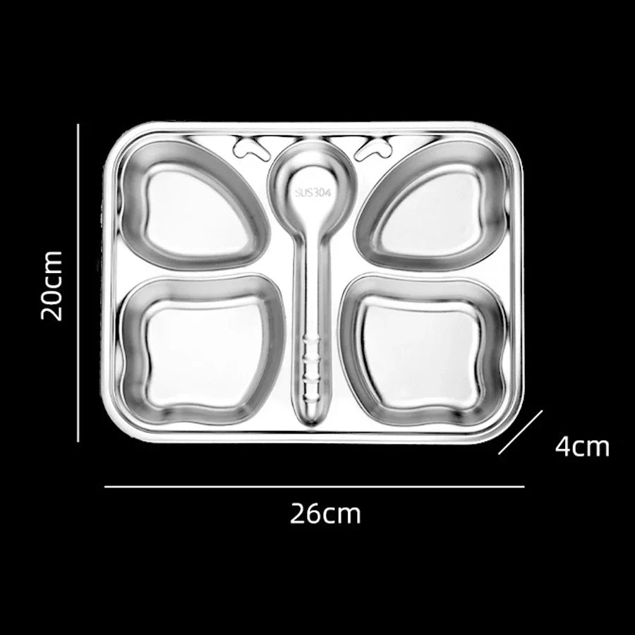 Kids Stainless Steel Dinner Plate - 304 Food Grade Cartoon Divided Plate for Breakfast, Meals, Home & Kindergarten Use