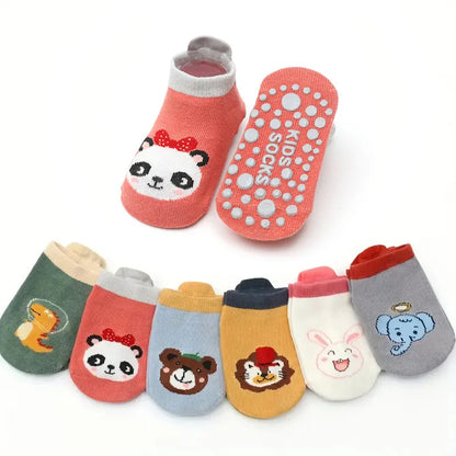 6 Pairs Kids Cotton Socks – Cute Cartoon Animal Pattern, Comfy & Breathable Non-Slip Baby Socks