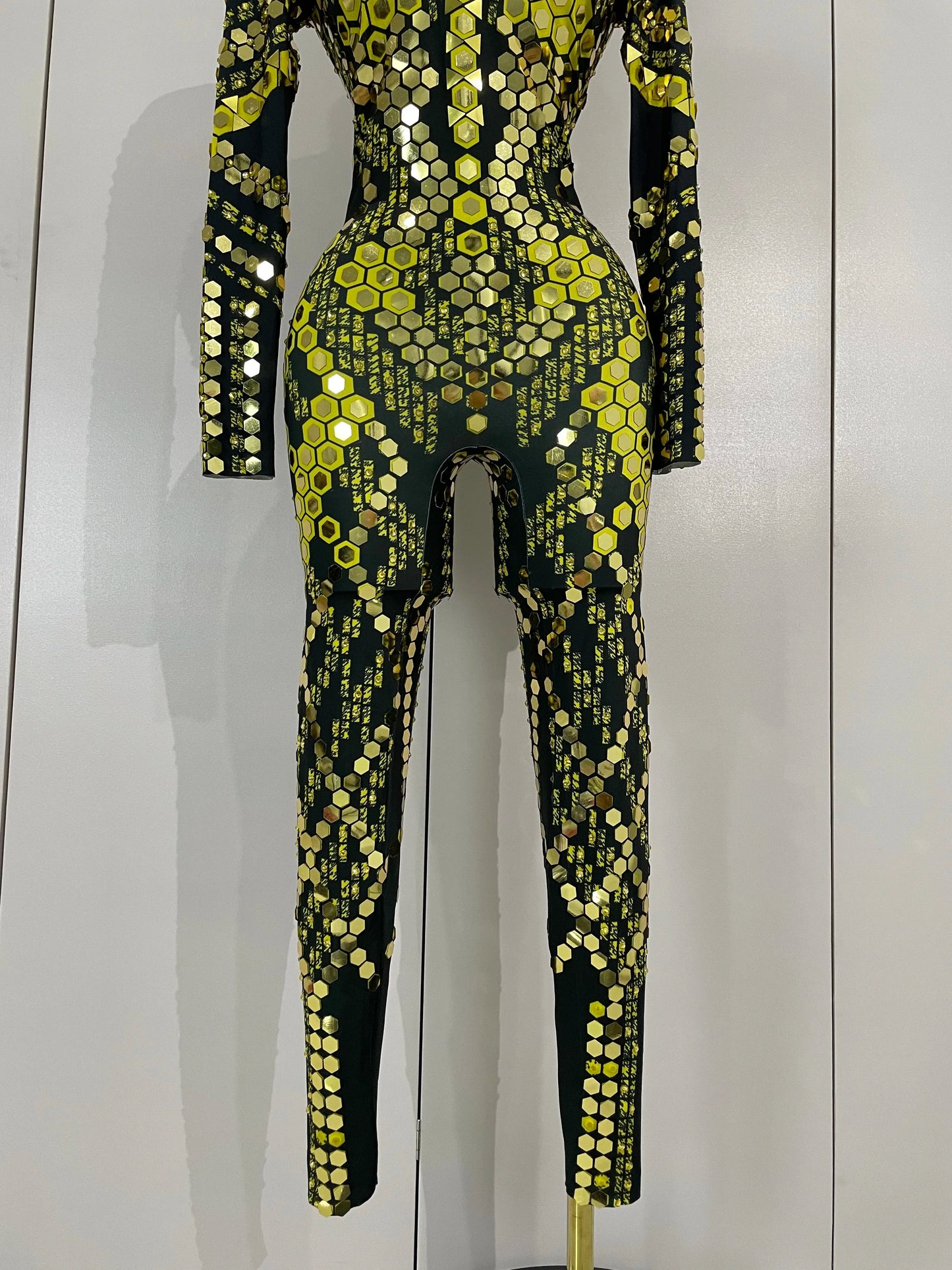 Sexy Shiny Silver Sequin & Black Spandex Jumpsuit — 2025 Women’s Prom, Dancer & Stage Performance Costume