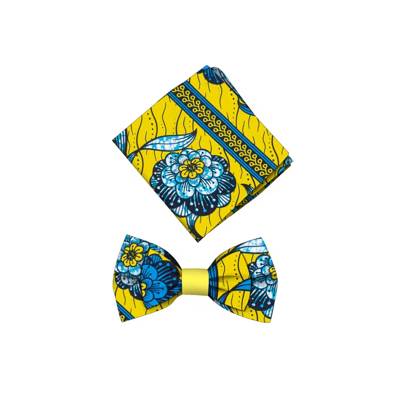 African Print Bow Tie & Kerchief Set - Bohemian Cotton Accessories for Men, Stylish Gift SP077
