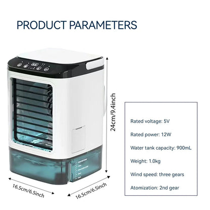 Portable Mini Air Conditioner – 3-Speed Small AC Unit with 900ML Water Tank, Electric Fan and Humidifier for Bedroom & Office