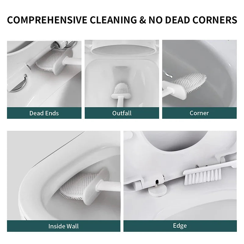 Wall-Mounted Toilet Brush with Holder – Long Handled Silicone Soft Bristles for Bathroom WC Cleaning