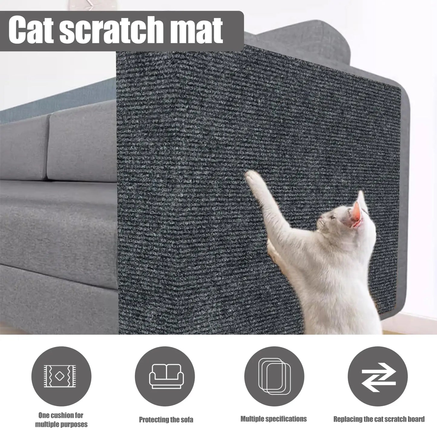 Anti Cat Scratch Mat - Trimmable Self-Adhesive Furniture Protector for Sofas, Walls & Corners