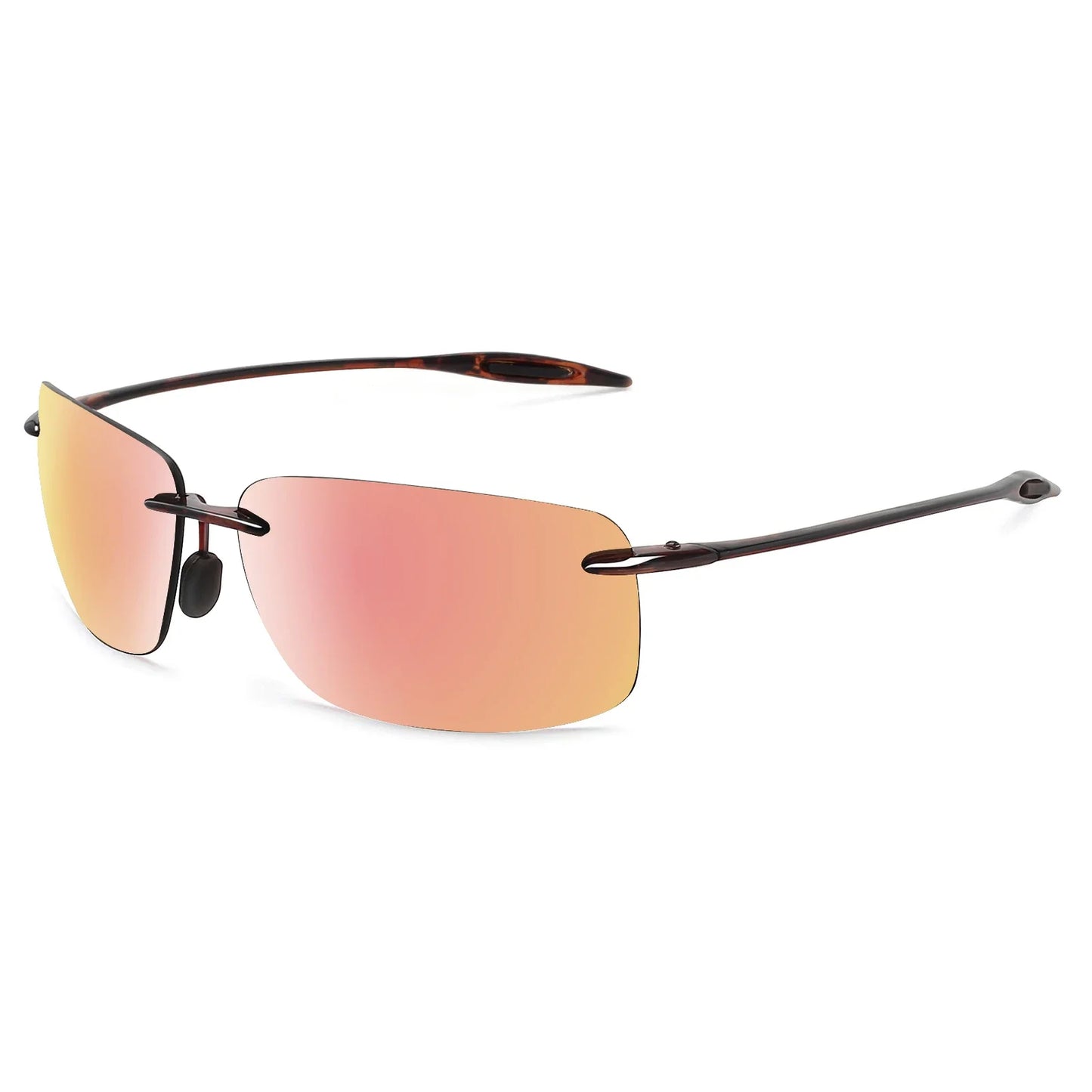 JULI The Matrix Classic Sports Rimless Sunglasses for Men - Orange Rectangle Ultralight Frame, UV400 Protection Driving Eyewear (MJ8009)